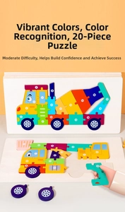 Macro detail of wooden construction vehicle puzzle with numbered pieces for kid learning