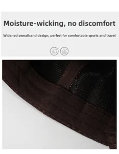 Detail of widened sweatband on baseball cap featuring breathable moisture-wicking mesh