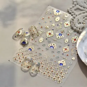 Nagelsticker Mit Dreidimensionalem Relief Metallisches Gold Boho Sonne Mond Sterne Vintage Schmuckstil Künstliche Edelsteine