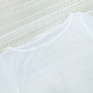 Close-up of the elegant white mesh neckline showing premium sheer fabric texture