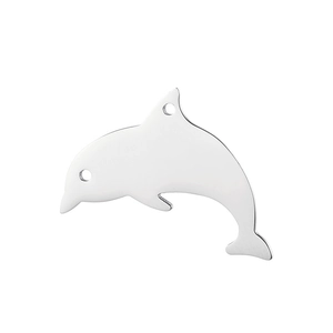 Detail of silver dolphin pendant with polished mirror finish for DIY jewelry