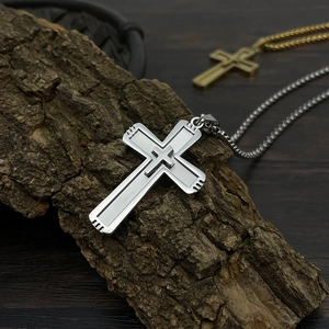 Retro stainless steel cross necklace for men featuring a punk style silver pendant