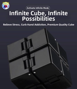 Close-up of a black infinity cube showing multi-axis folding mechanism with matte finish