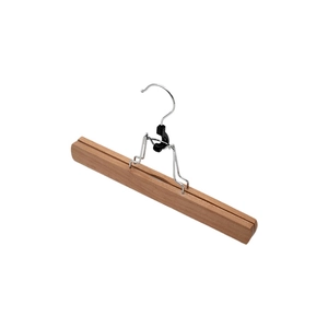 Solid wood skirt hanger with non-slip velvet padding and rotatable metal hook for JK skirts