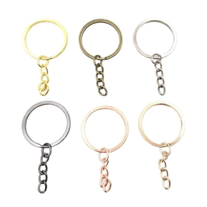 DIY metal keychains with 30mm round rings and chains in six assorted metallic colors