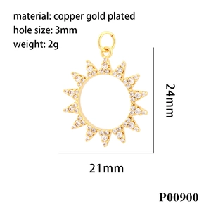 Detailed size specifications for 18K gold plated sun-shaped pendant with measurements