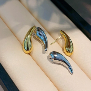 Minimalist gold and silver 925 silver needle drop earrings in jewelry display box