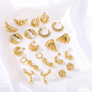 Geometric Stainless Steel Earrings 18K Gold Plated Hoops Studs Minimalist Luxury Ins Style Jewelry For Women Girls