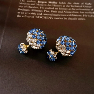 Vintage Double Sided Ball Stud Earrings Alloy Rhinestone With Silver Earring Post French Style Elegant For Women