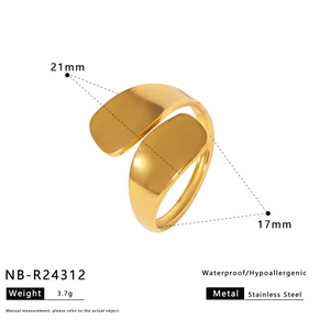 Detail view of 18K gold plated stainless steel geometric ring with size specifications