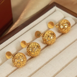 Fashionable 18K gold-plated hollow spherical zircon earrings with bead geometry design