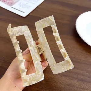 Classic oversized cream marble acetate rectangle hair claw clip for women in French style