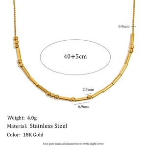 18K gold-plated stainless steel bead and tube chain necklace with detailed dimensions