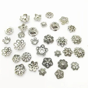 Assorted silver Tibetan flower bead caps and spacers for DIY jewelry making