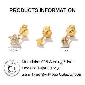 Detailed specs of 925 sterling silver star stud earrings with synthetic cubic zirconia