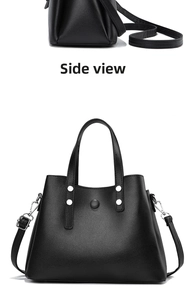 Détails du sac cabas en cuir PU noir avec rivets argentés et bandoulière réglable