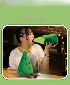 Bamboo shoot plush toy set with embroidered expression on cozy indoor bookshelf