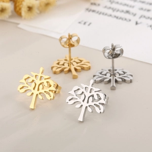 Sweet cutout tree of life stud earrings in gold and silver finish stainless steel