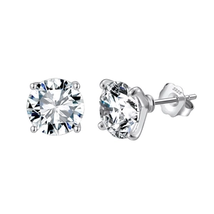 Boucles d'oreilles clous en argent sterling S925 avec zircone 8A brillante à coupe ronde