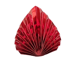Red metallic fan-shaped cake topper decoration with leaf origami texture for birthday party