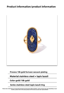 Détail d'une bague en acier inoxydable plaqué or 18K avec incrustation de lapis-lazuli