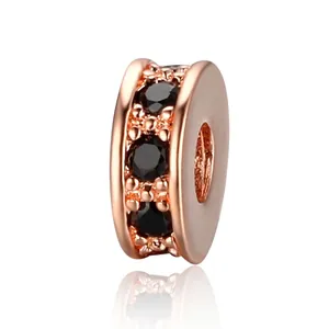 Rose gold plated spacer charm featuring micro-set black cubic zirconia for DIY bracelets