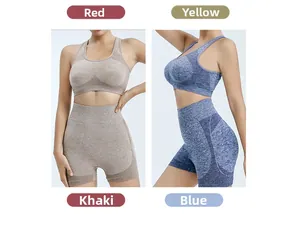 Detail view of khaki seamless yoga shorts featuring honeycomb breathable side texture