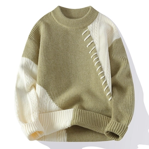 Herren Strickpullover in lockerer Passform mit grün-weißem Blockfarben-Design