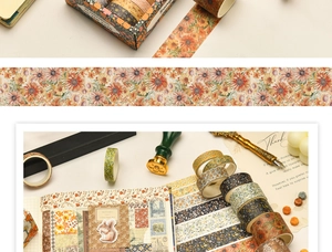 Floral washi tape set featuring vintage botanical designs for DIY journaling and crafts