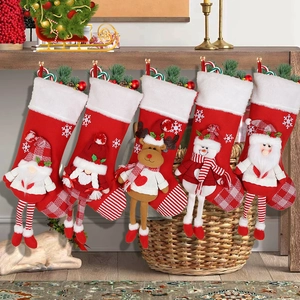 Weihnachtsstrümpfe Polyester Strick Kunstpelz 3D Langbein Weihnachtsmann Schneemann Elch Gnom Hängen Urlaub Party Deko Geschenktüten
