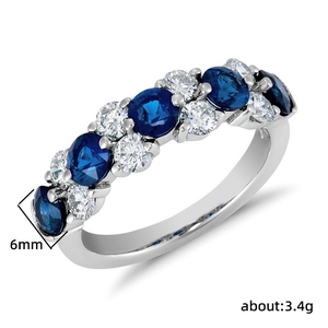 6mm minimalist ring with blue lava stones and clear crystals in silver metal setting