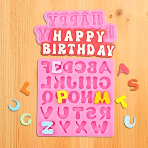 Stampo In Silicone Alfabeto Maiuscolo A-Z Happy Birthday Lettera Fondant Cioccolato Decorazione Torte DIY Pasticceria Rosa
