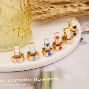 Heart Huggie Hoop Earrings For Women Gold Plated Stainless Steel Colorful Rhinestone Heart Dangle Earrings