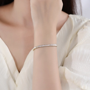 Elegant S925 sterling silver bracelet featuring rectangular step-cut cubic zirconia gems