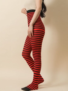 Pantimedias de rayas rojas y negras con cintura alta para Halloween y Navidad