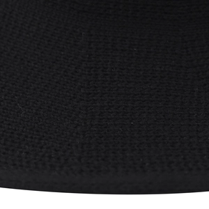 Macro detail of high-quality black knit fabric showing tight uniform stitching and texture