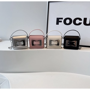 Mini square handbags with bow buckle and chain straps in silver pink white and black