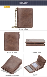 Internal layout of khaki leather wallet showing multi-card slots and secure chain
