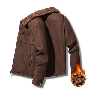 Men's winter brown cargo jacket with sherpa fleece collar and warm padded lining