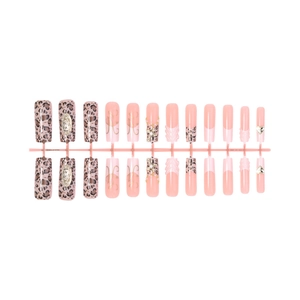 Handmade leopard print press-on nails set with 3D accents and rhinestone embellishments