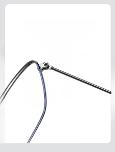 Close-up of the reinforced metal hinge structure on square frame glasses for durability