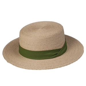 Chapeau de paille à bord plat avec ruban vert olive pour les vacances à la plage