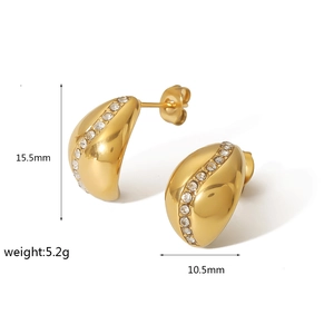 Vintage 18K gold plated titanium steel hoop earrings with zirconia and pearls