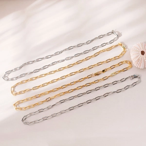Set of four minimalist pin chain necklaces in gold and silver finish with bead details