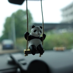 Creative panda swing car interior ornament hanging on rearview mirror, detailed resin charm