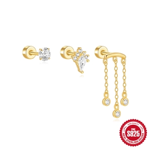 Set aus vergoldeten S925 Sterlingsilber Ohrringen mit weißen Zirkonia und Quasten