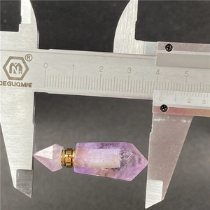 Amethyst hexagonal perfume bottle pendant measured with a digital caliper for size accuracy