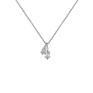 Elegant S925 sterling silver necklace featuring two interlocking teardrop zircon pendants