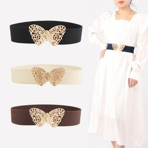 Women Elastic Corset Belt Hollow Butterfly Metal Buckle Stretch Waistband Decorative For Dress