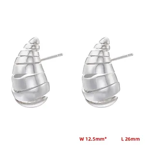 Detailed view of silver spiral teardrop earrings with dimensions 12.5mm width and 26mm length